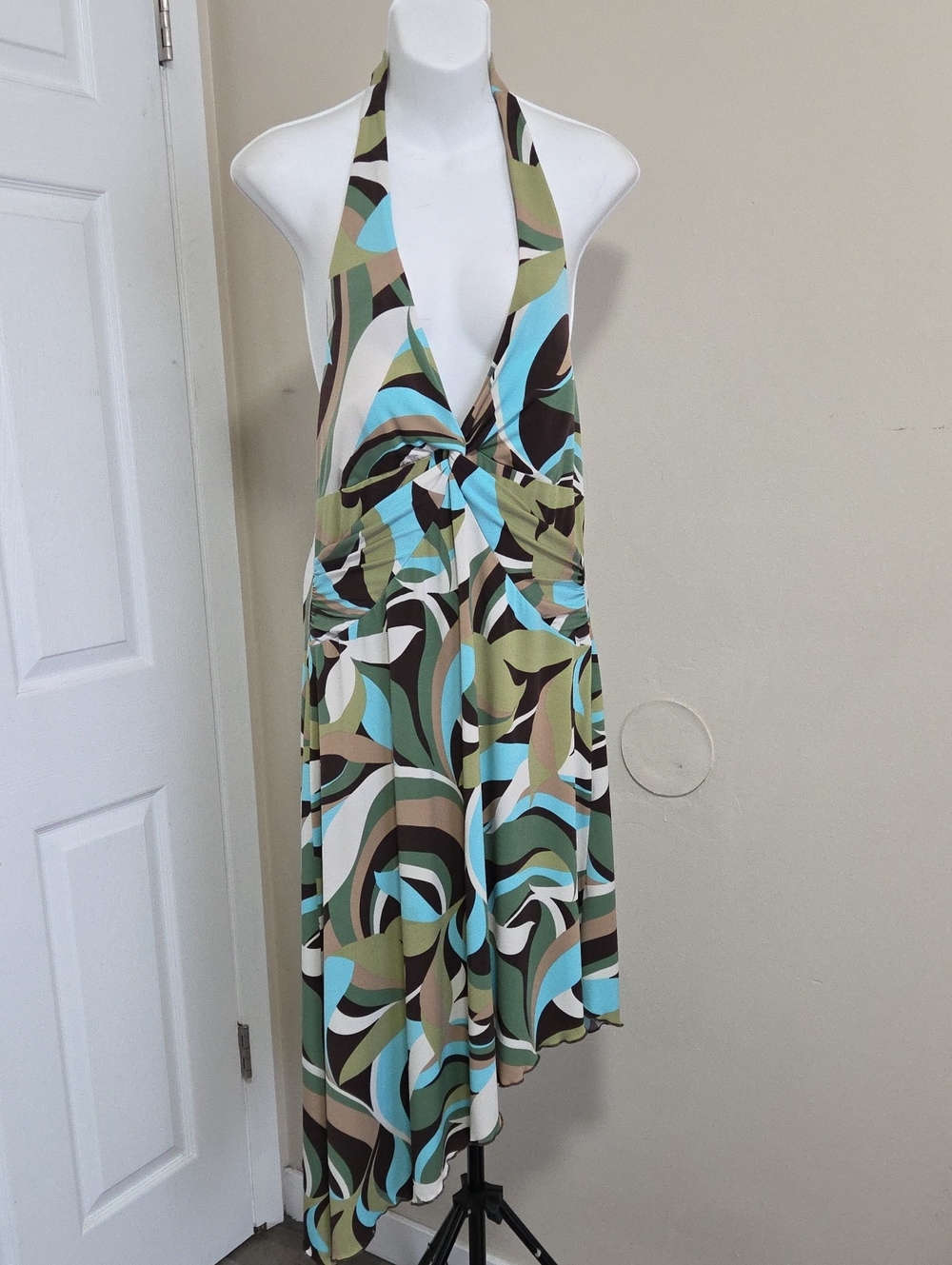 connected apparel Blue Green Brown Printed Halter Tunic